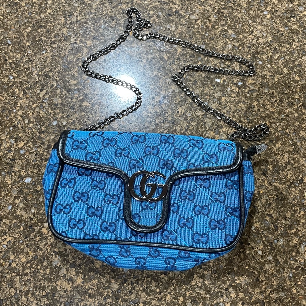 Gucci Blue Crossbody Bag with Chain Strap